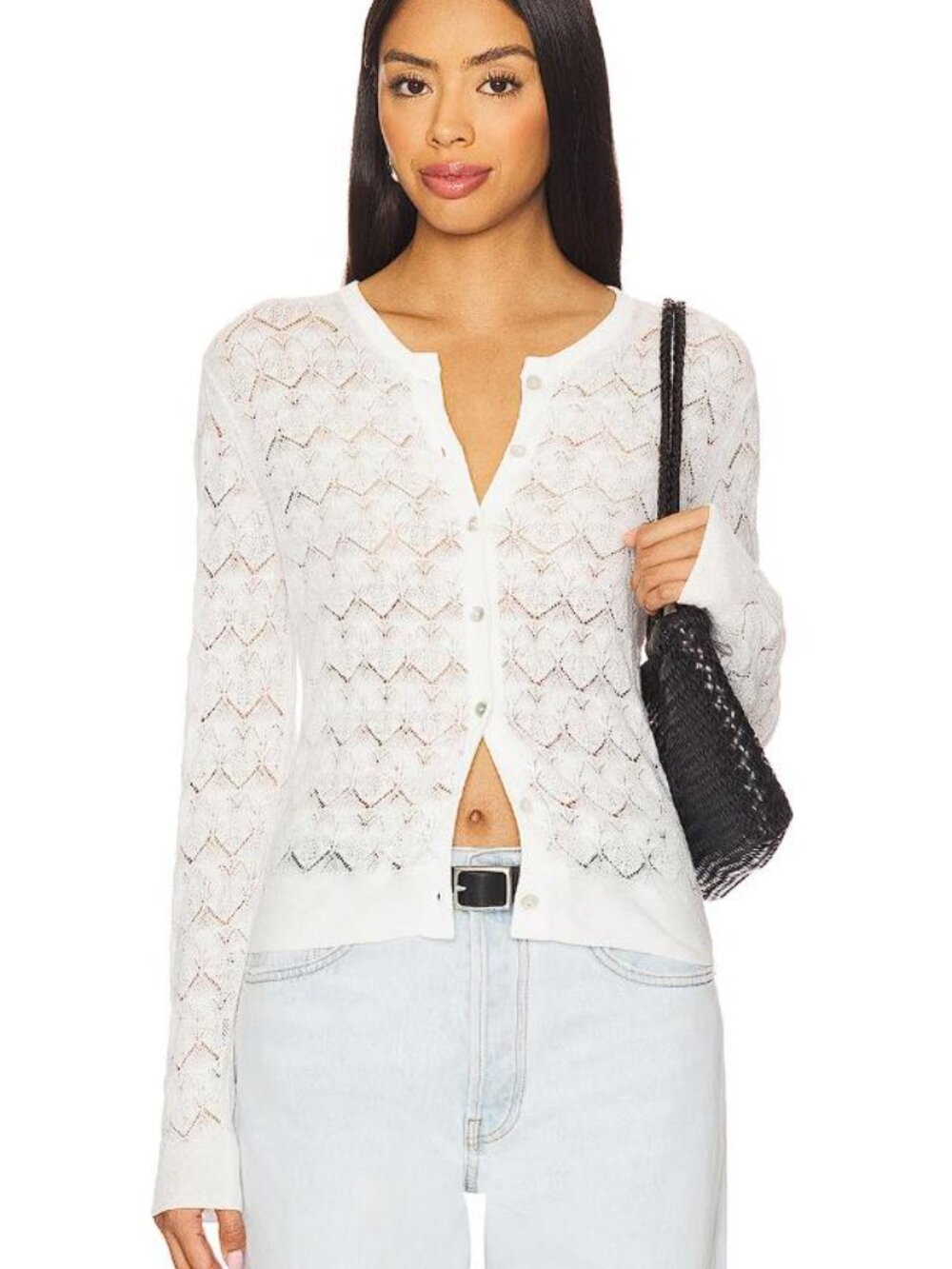 VINCE. Women's Lace Stitch Cardigan Sweater Size L in Optic White